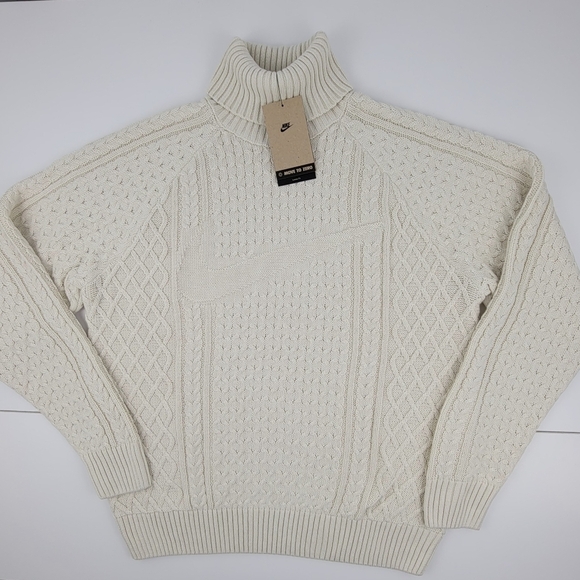 Nike Life Cable Knit Turtleneck Sweater Light Bone FB7770 072 Men's Size L New - Picture 1 of 8